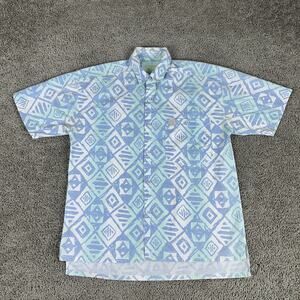 VINTAGE PCH Pacific Coast Highway Shirt Mens Medium Blue Green Button Down 90s